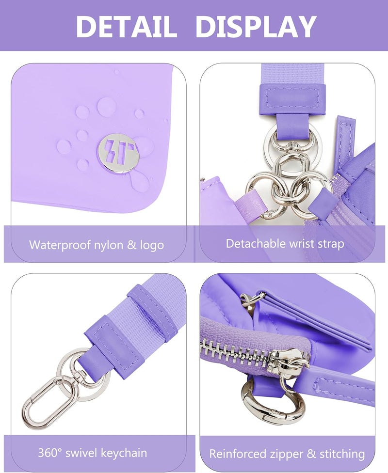 Sunpour Store Nylon Wallet Wristlet for Women,RFID Wallet Keychain Women,Small Wallets Woman with Wristlet,Coin Purse & Wrist Strap for Travel (Light＆Dark Purple) - Image 4